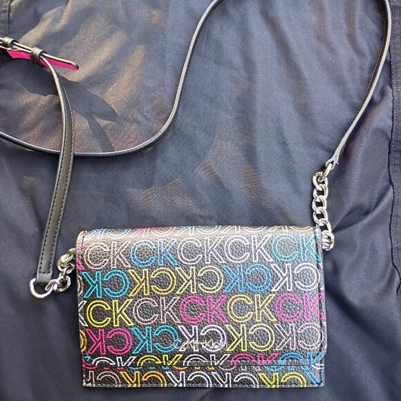 CALVIN KLEIN Multicolored Logo Crossbody Chain Wallet - Picture 1 of 2